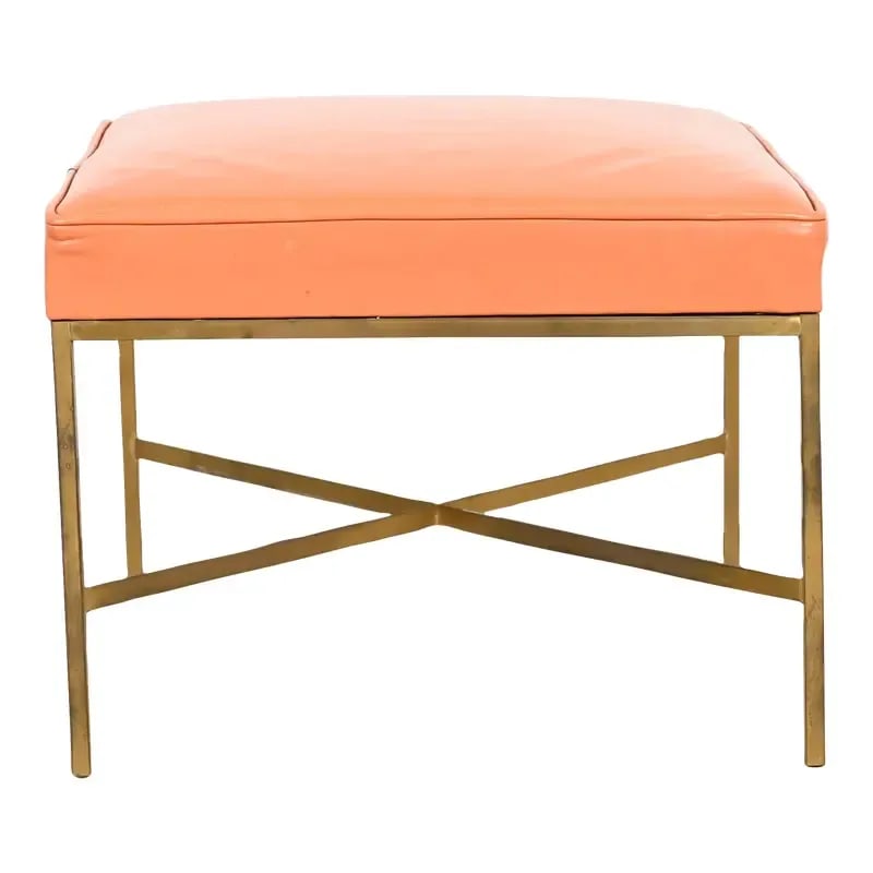 Paul McCobb for Directional X-Base Brass and Upholstered Stool or Ottoman, 1950s (1 of 12)
