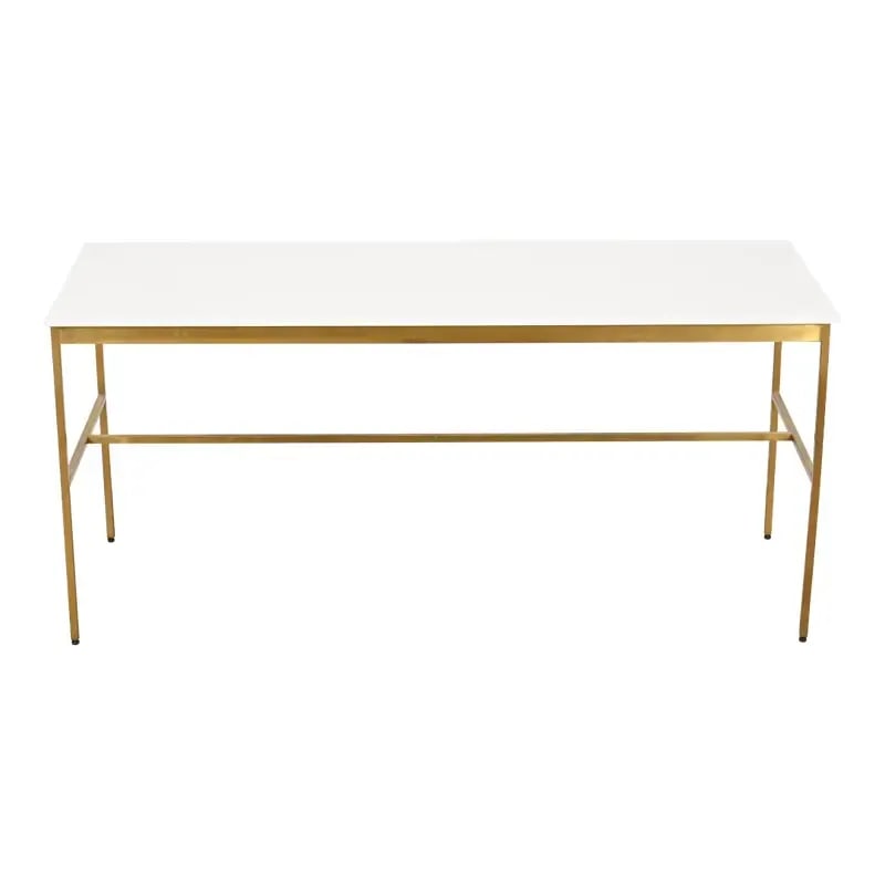 Paul McCobb for Directional Brass and Vitrolite Cocktail Table, 1950s: A sleek and stylish Mid-Century Modern coffee or cocktail table By Paul McCobb for Directional USA, 1950s Brass base, with white vitrolite top. Measures: 48"W x 18"D x 22"H. Very good original vintage