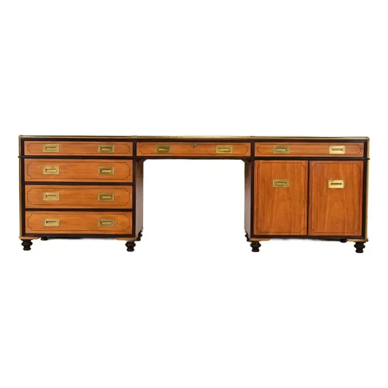Baker Furniture Mid-Century Hollywood Regency Campaign Satinwood Desk or Executive Credenza (1 of 12)