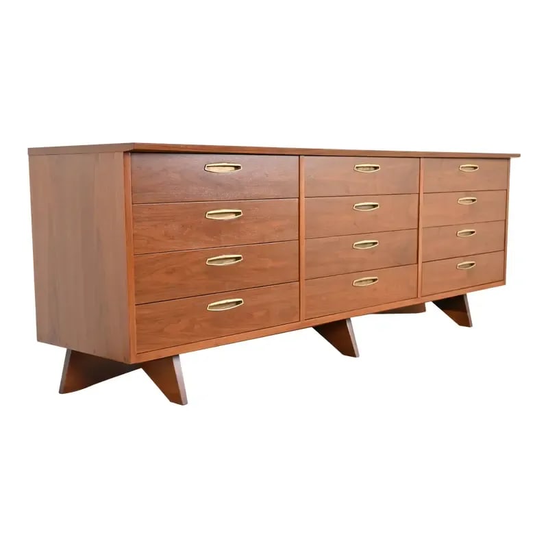 George Nakashima Monumental Sculpted Walnut Dresser for Widdicomb, Newly Restored (1 of 12)