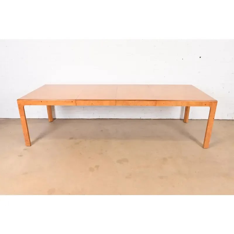 Milo Baughman Style Burl Wood Parsons Extension Dining Table by Henredon, Newly Refinished - 2