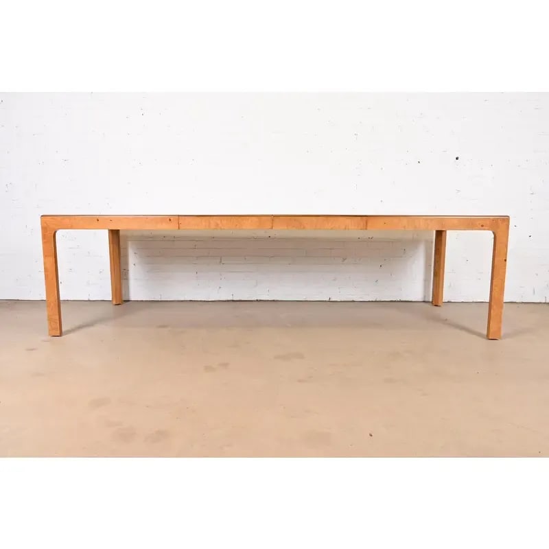 Milo Baughman Style Burl Wood Parsons Extension Dining Table by Henredon, Newly Refinished - 3