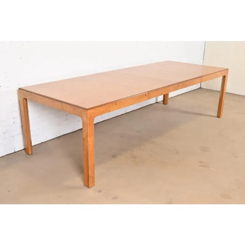 Milo Baughman Style Burl Wood Parsons Extension Dining Table by Henredon, Newly Refinished - 5