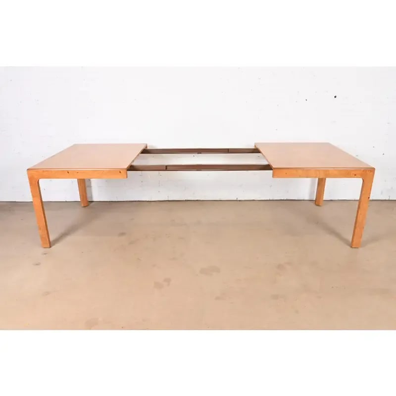 Milo Baughman Style Burl Wood Parsons Extension Dining Table by Henredon, Newly Refinished - 7