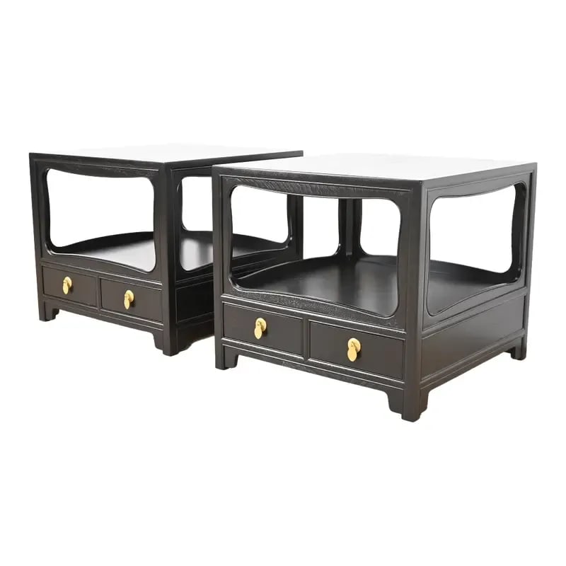 Michael Taylor for Baker Far East Collection Black Lacquered Nightstands or End Tables (1 of 12)
