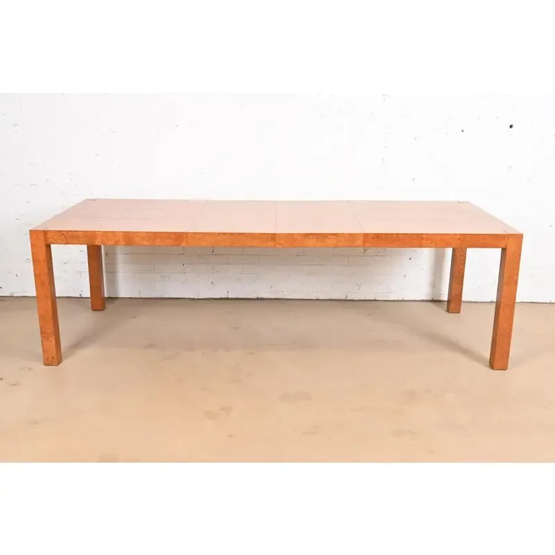 Milo Baughman Style Burl Wood Parsons Extension Dining Table by Lane, Newly Refinished - 2