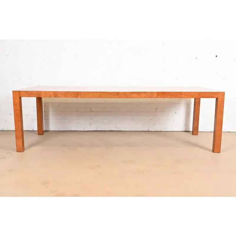 Milo Baughman Style Burl Wood Parsons Extension Dining Table by Lane, Newly Refinished - 3