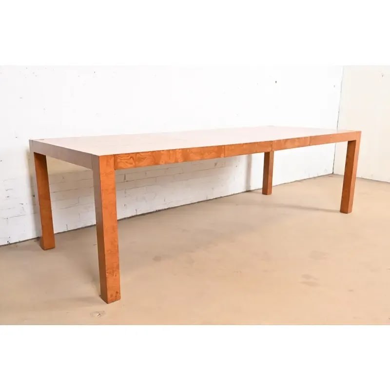 Milo Baughman Style Burl Wood Parsons Extension Dining Table by Lane, Newly Refinished - 4