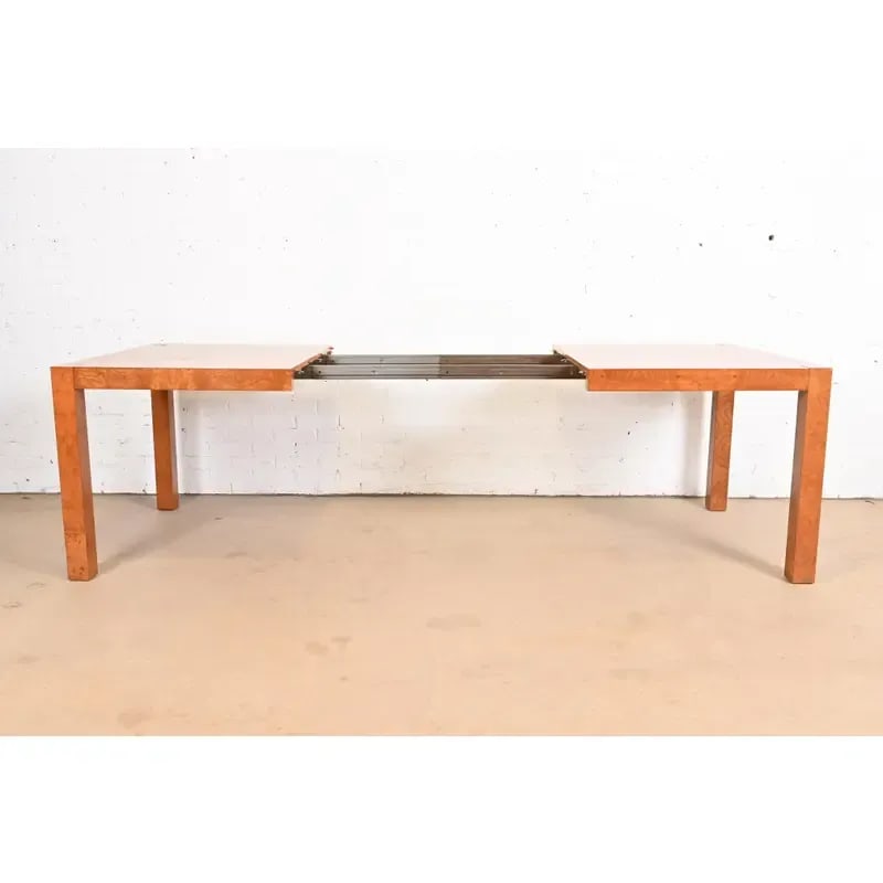 Milo Baughman Style Burl Wood Parsons Extension Dining Table by Lane, Newly Refinished - 6