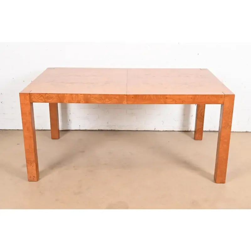Milo Baughman Style Burl Wood Parsons Extension Dining Table by Lane, Newly Refinished - 7