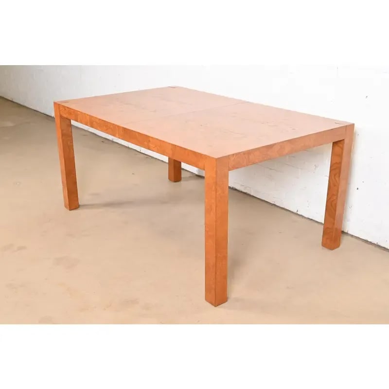 Milo Baughman Style Burl Wood Parsons Extension Dining Table by Lane, Newly Refinished - 8