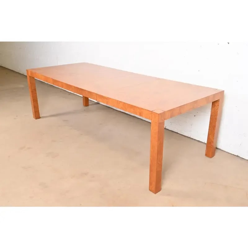 Milo Baughman Style Burl Wood Parsons Extension Dining Table by Lane, Newly Refinished - 12