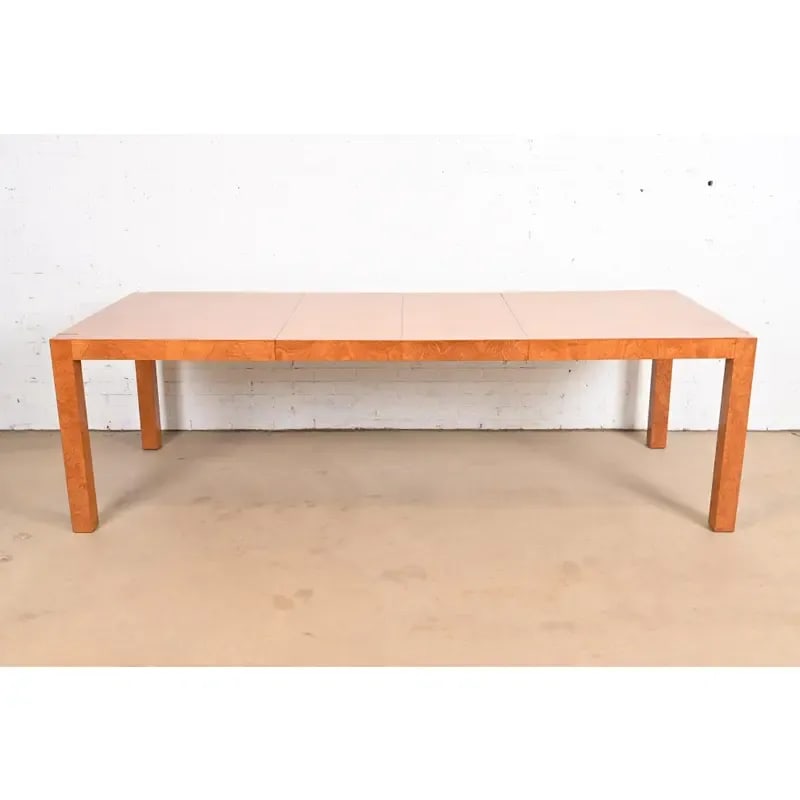 Milo Baughman Style Burl Wood Parsons Extension Dining Table by Lane, Newly Refinished - 2
