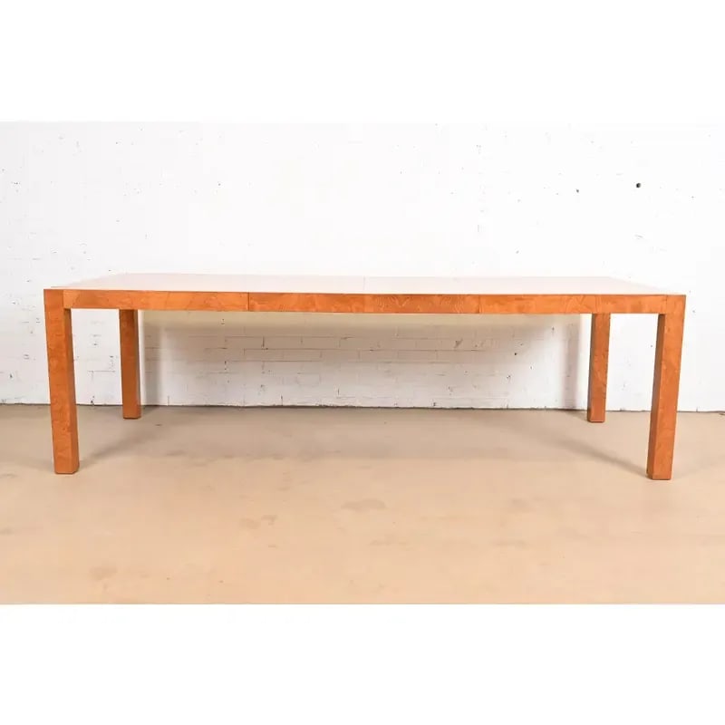 Milo Baughman Style Burl Wood Parsons Extension Dining Table by Lane, Newly Refinished - 3