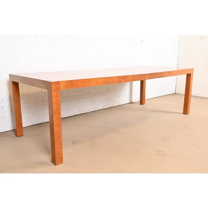 Milo Baughman Style Burl Wood Parsons Extension Dining Table by Lane, Newly Refinished - 4