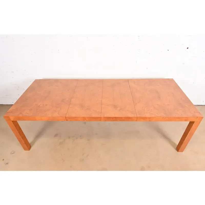 Milo Baughman Style Burl Wood Parsons Extension Dining Table by Lane, Newly Refinished - 5