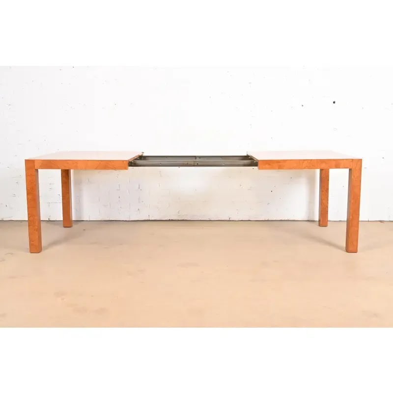 Milo Baughman Style Burl Wood Parsons Extension Dining Table by Lane, Newly Refinished - 6