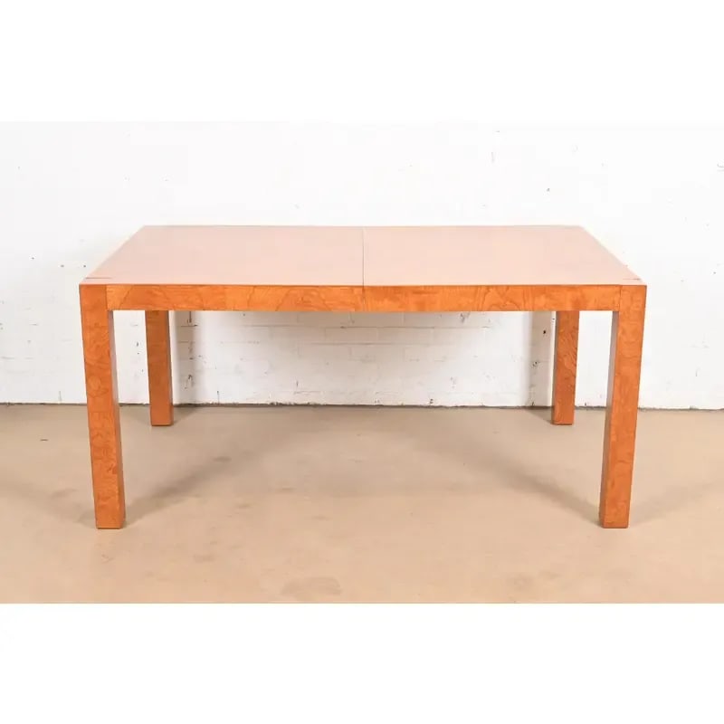 Milo Baughman Style Burl Wood Parsons Extension Dining Table by Lane, Newly Refinished - 7