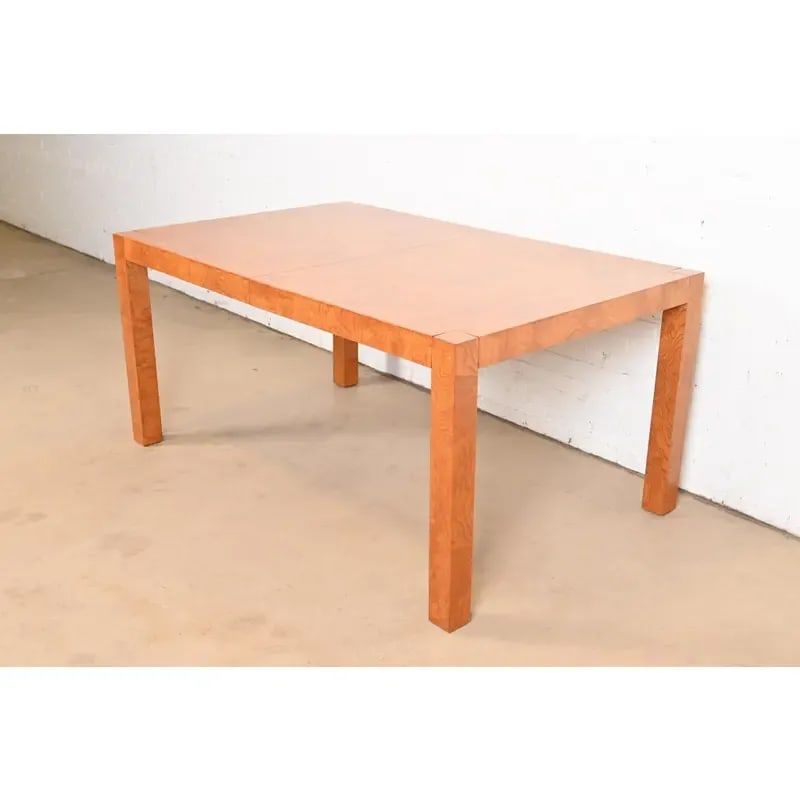 Milo Baughman Style Burl Wood Parsons Extension Dining Table by Lane, Newly Refinished - 8