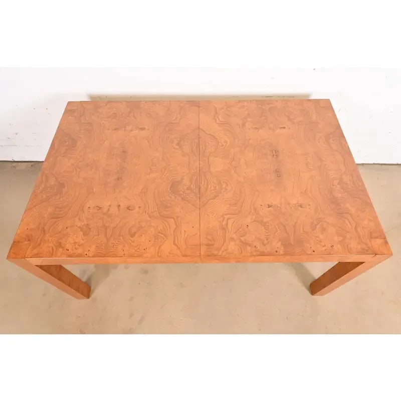 Milo Baughman Style Burl Wood Parsons Extension Dining Table by Lane, Newly Refinished - 9