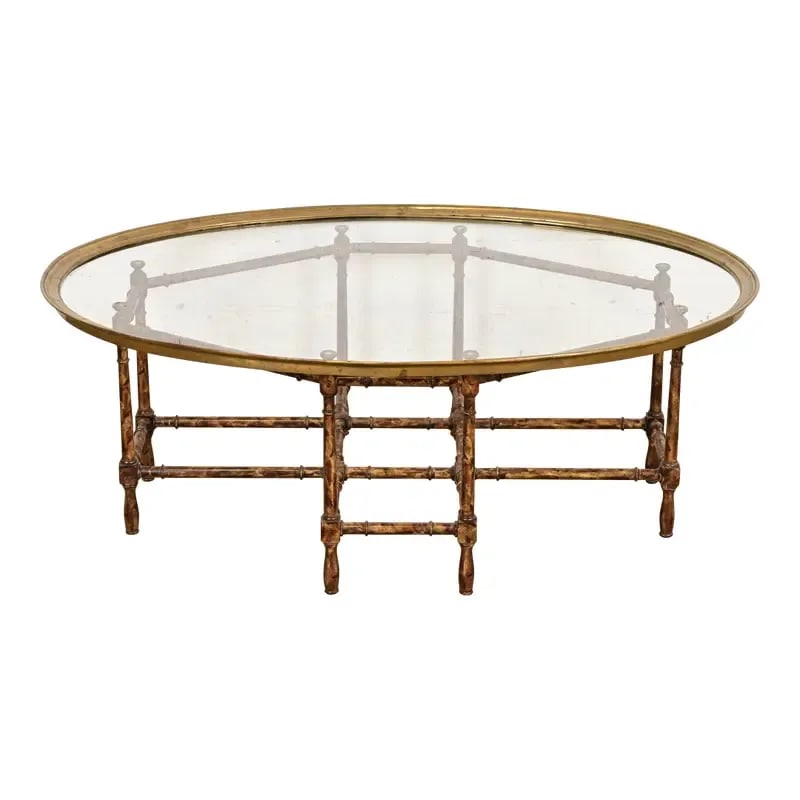 Baker Furniture Hollywood Regency Chinoiserie Faux Bamboo, Brass, and Glass Cocktail Table (1 of 8)