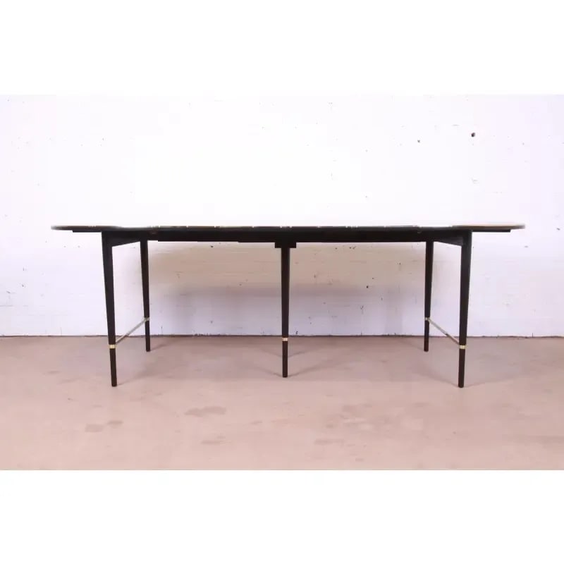 Paul McCobb Connoisseur Collection Black Lacquered Mahogany and Brass Extension Dining Table - 3