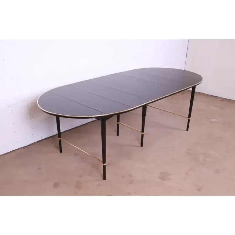Paul McCobb Connoisseur Collection Black Lacquered Mahogany and Brass Extension Dining Table - 5