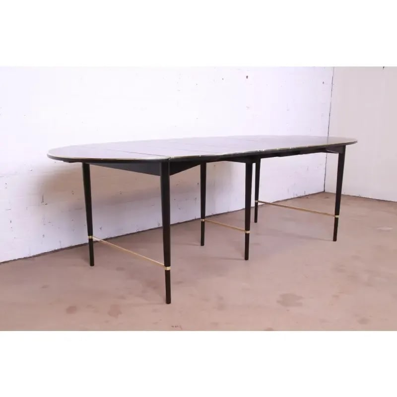 Paul McCobb Connoisseur Collection Black Lacquered Mahogany and Brass Extension Dining Table - 6