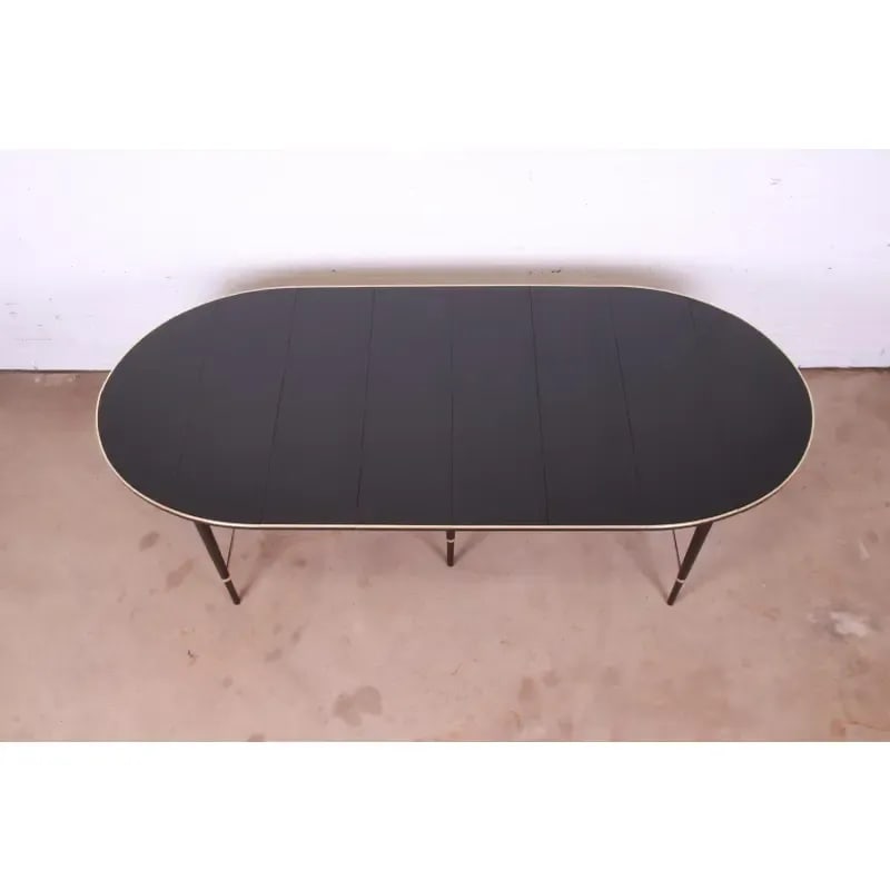 Paul McCobb Connoisseur Collection Black Lacquered Mahogany and Brass Extension Dining Table - 7
