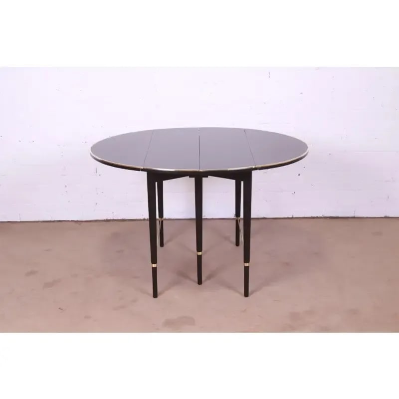 Paul McCobb Connoisseur Collection Black Lacquered Mahogany and Brass Extension Dining Table - 8