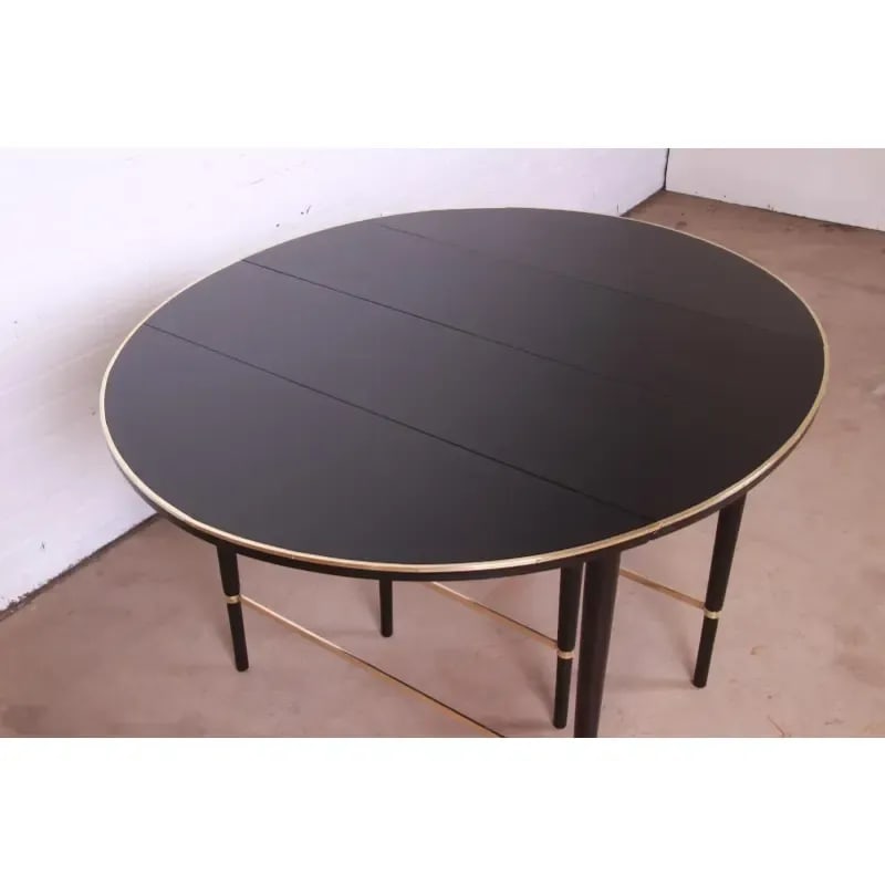 Paul McCobb Connoisseur Collection Black Lacquered Mahogany and Brass Extension Dining Table - 9