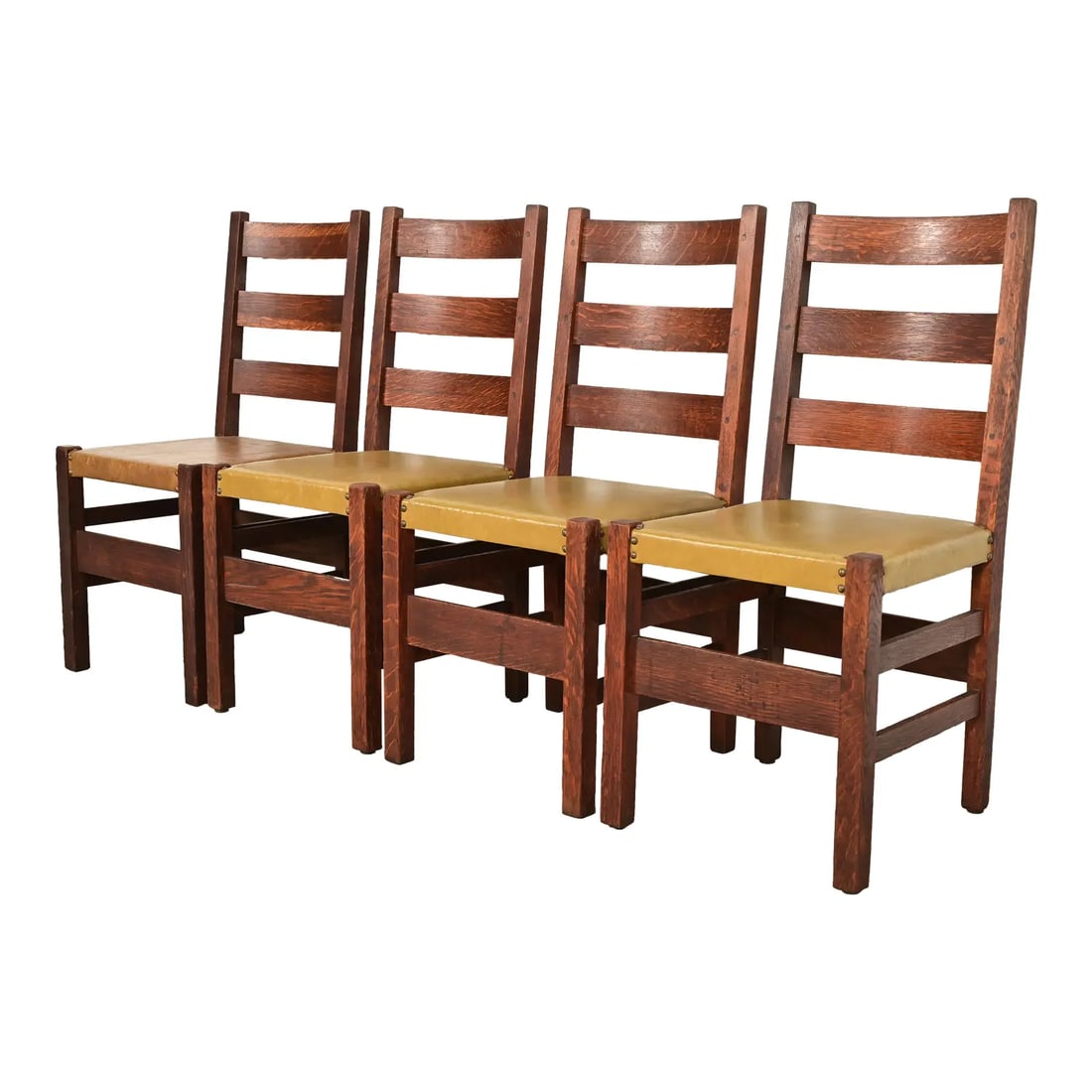 Gustav Stickley Antique Mission Oak Arts & Crafts Ladder Back Dining Chairs, Set of Four (1 of 9)