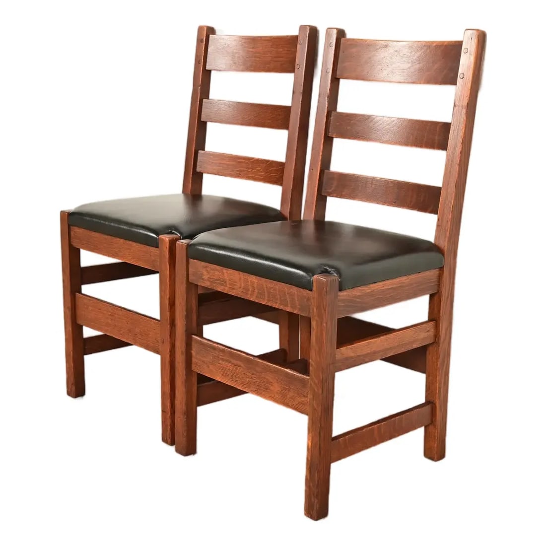 L. & J. G. Stickley Antique Mission Oak Arts & Crafts Ladder Back Side Chairs or Dining Chairs, Pair (1 of 14)