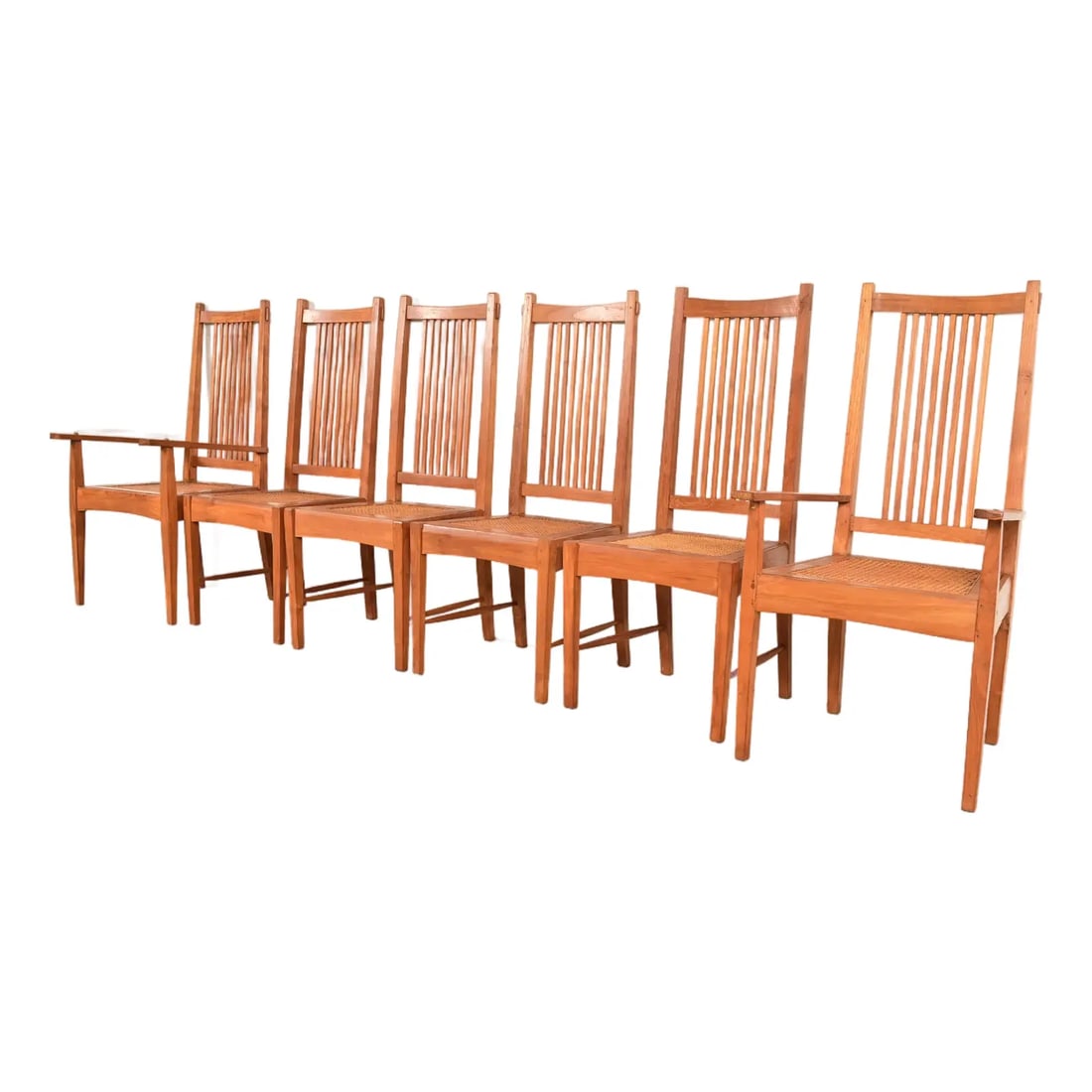 Stickley Style Arts & Crafts Teak and Cane Dining Chairs, Set of Six (1 of 13)