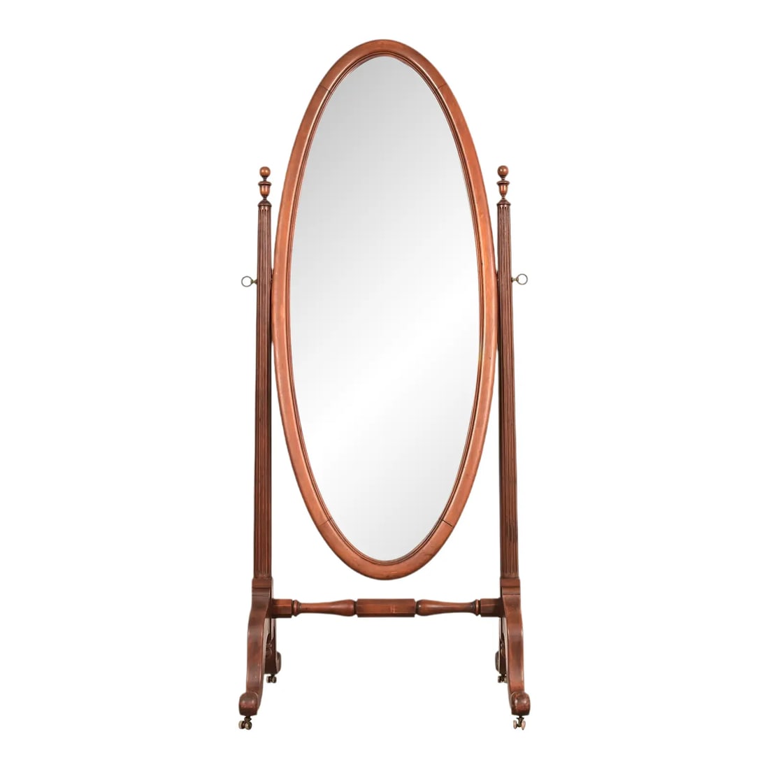 Antique Victorian Carved Mahogany Oval Cheval Floor Mirror, Circa 1890s (1 of 10)