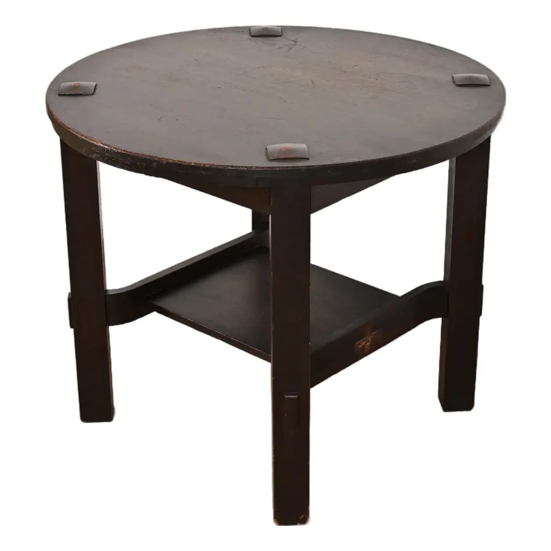 Miller Cabinet Co. Antique Mission Oak Arts & Crafts Center Table or Lamp Table, Circa 1910: A gorgeous antique Mission oak Arts & Crafts pedestal center table, lamp table, or occasional side table By Miller Cabinet Co. USA, Circa 1910 Measures: 36"W x 36"D x 30"H. Good original vintage condi