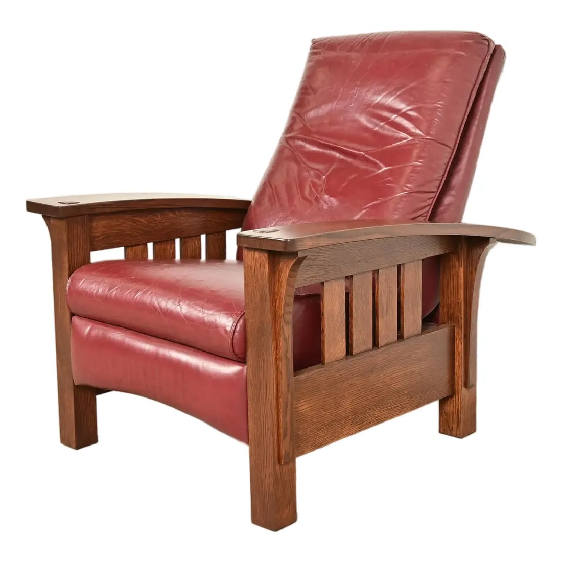 Stickley Mission Oak Arts & Crafts Bow Arm Reclining Lounge Chair, Newly Refinished (1 of 15)
