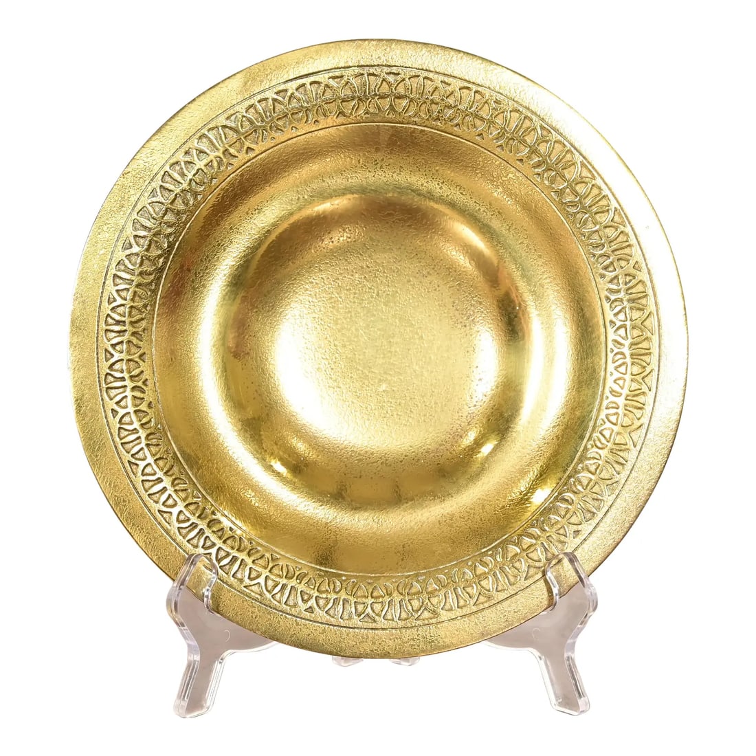 Tiffany Studios New York Bronze Doré Bowl With Decorative Border: A gorgeous Arts & Crafts or Art Deco period gilt bronze bowl with decorative border By Tiffany Studios (signed to the underside) New York, USA, Early 20th Century Measures: 9"W x 9"D x 1.25"H. Very go