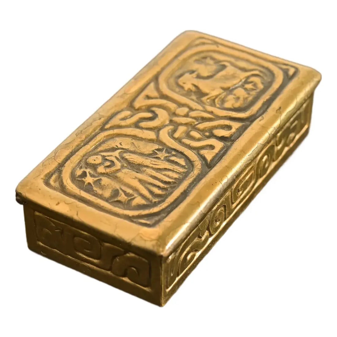 Tiffany Studios New York Zodiac Bronze Doré Stamp Box (1 of 14)