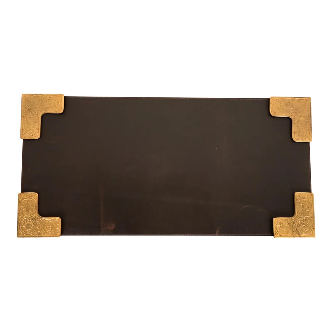 Tiffany Studios New York Zodiac Bronze Doré Blotter Corners With Leather Desk Blotter (1 of 11)