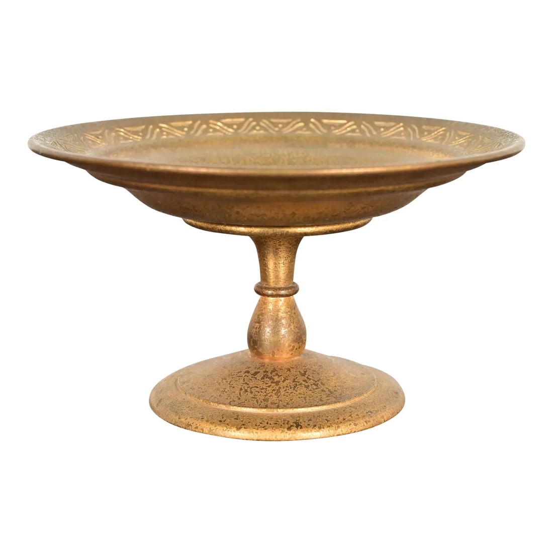Tiffany Studios New York Bronze Doré Pedestal Bowl or Compote Dish With Decorative Border (1 of 11)