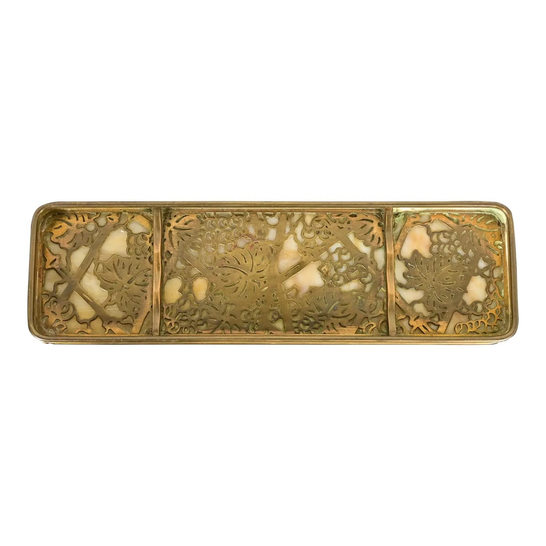 Tiffany Studios New York Grapevine Bronze Doré and Favrile Slag Glass Pen Tray (1 of 10)