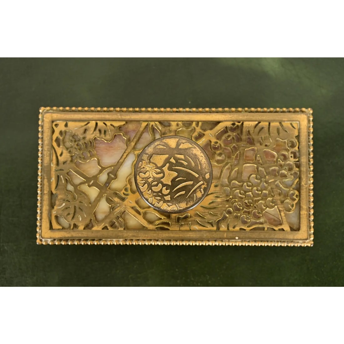 Tiffany Studios New York Grapevine Bronze Doré and Favrile Slag Glass Rocker Blotter - 7