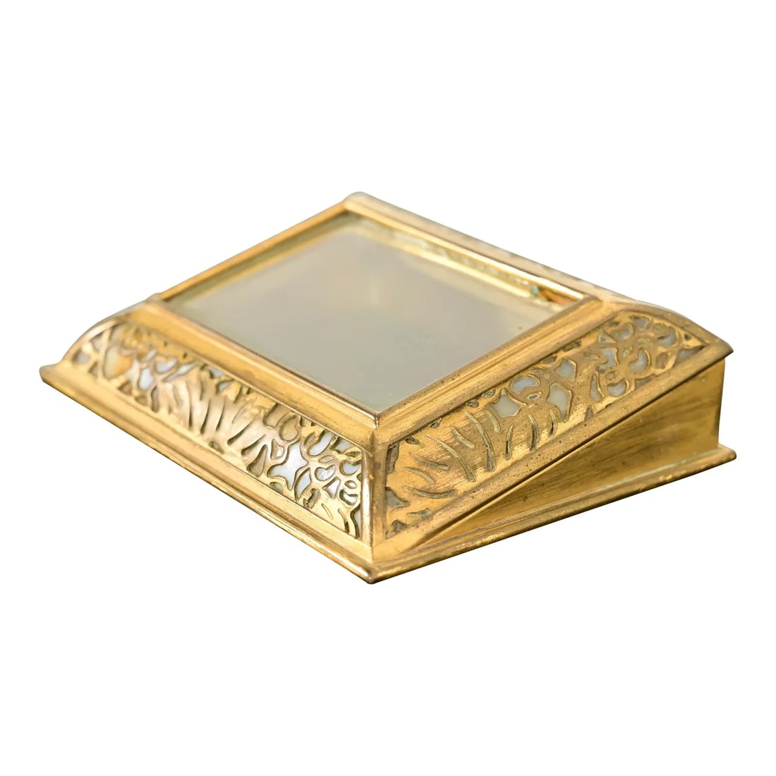 Tiffany Studios New York Grapevine Bronze Doré and Favrile Slag Glass Desk Calendar Holder (1 of 12)