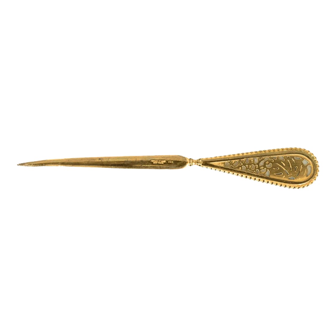 Tiffany Studios New York Grapevine Bronze Doré and Favrile Slag Glass Letter Opener (1 of 11)