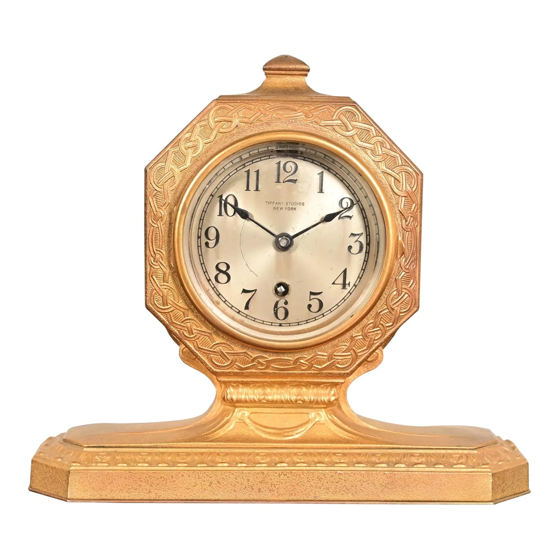 Tiffany Studios New York Arts & Crafts Bronze Doré Desk Clock or Mantel Clock, Circa 1910 (1 of 14)