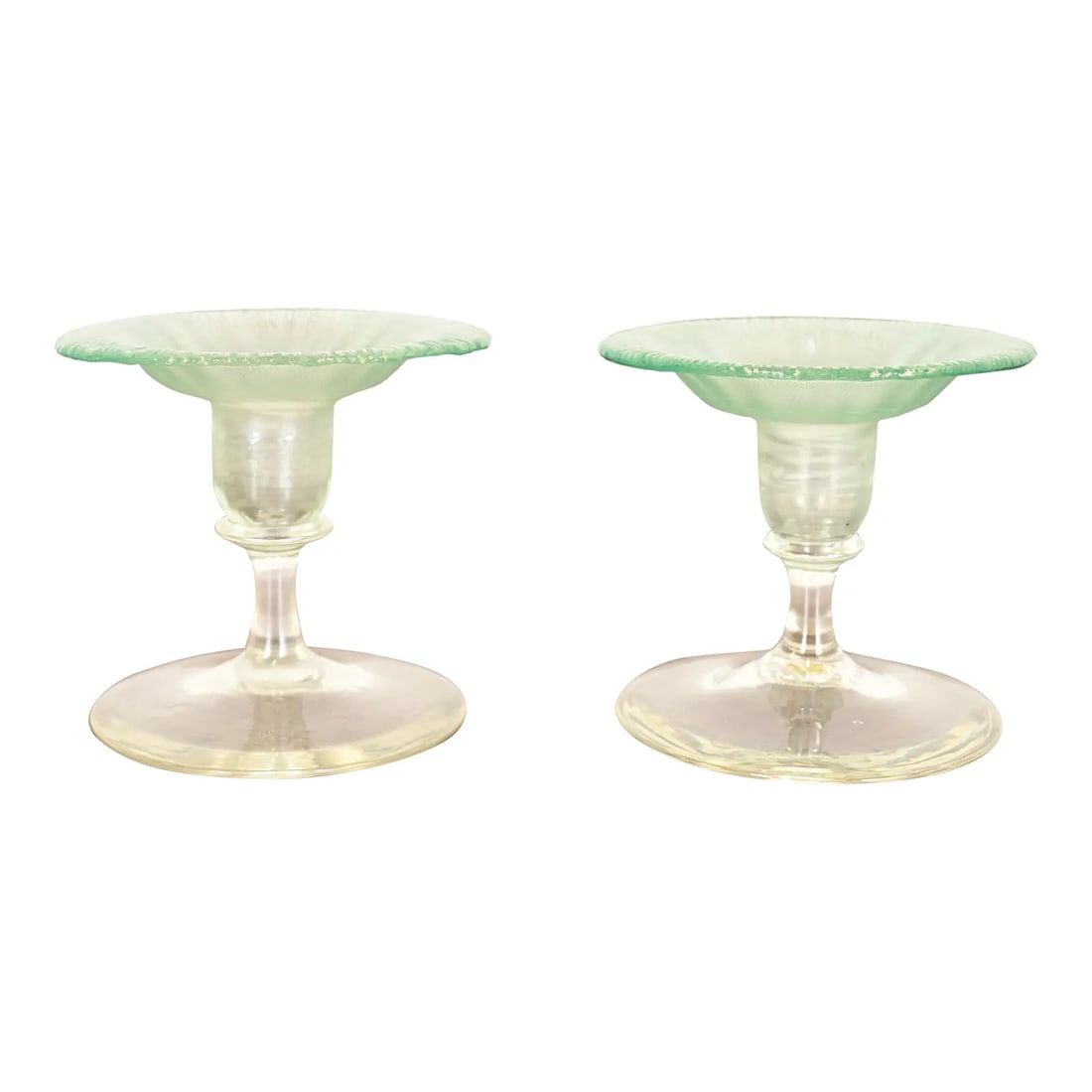 Louis Comfort Tiffany Favrile Pastel Iridescent Art Glass Candlesticks, Pair (1 of 11)