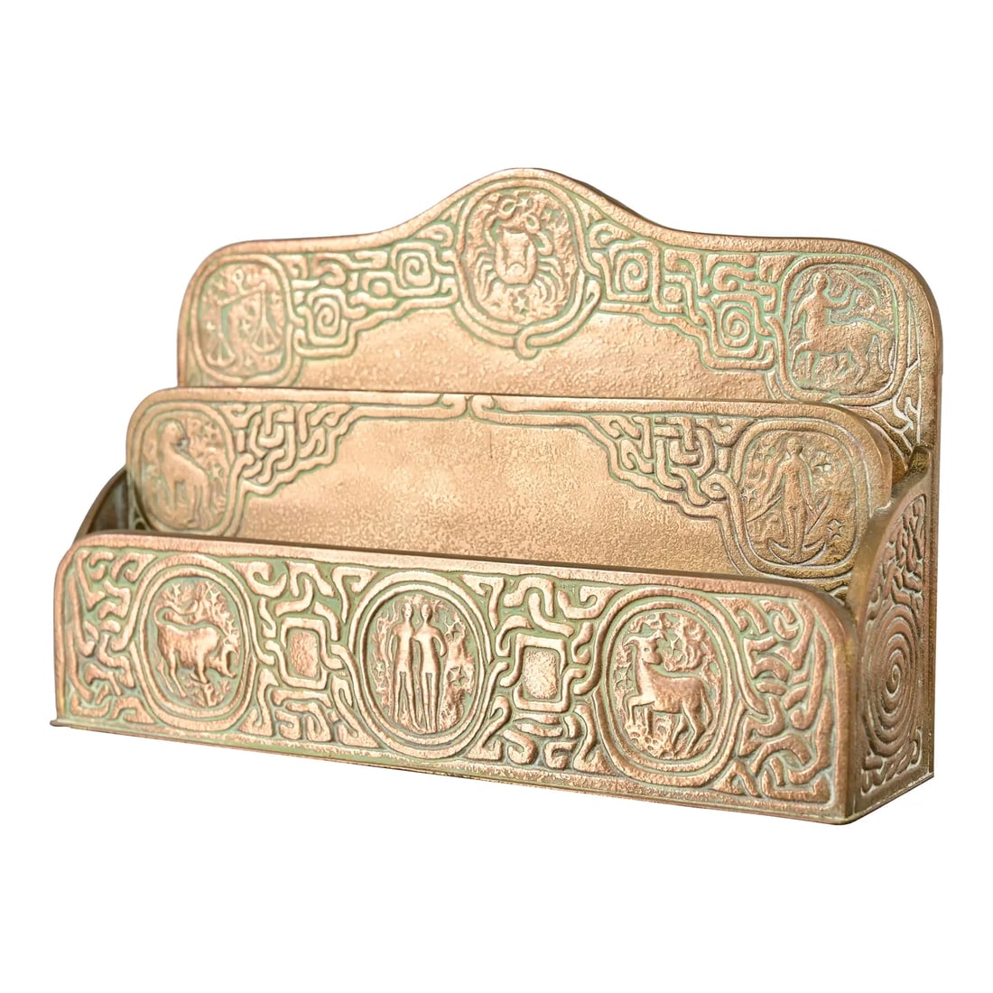 Tiffany Studios New York Zodiac Pattern Bronze Doré Letter Rack (1 of 14)