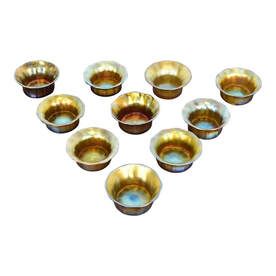 Louis Comfort Tiffany Favrile Iridescent Art Glass Salt Cellars, Set of Ten (1 of 11)