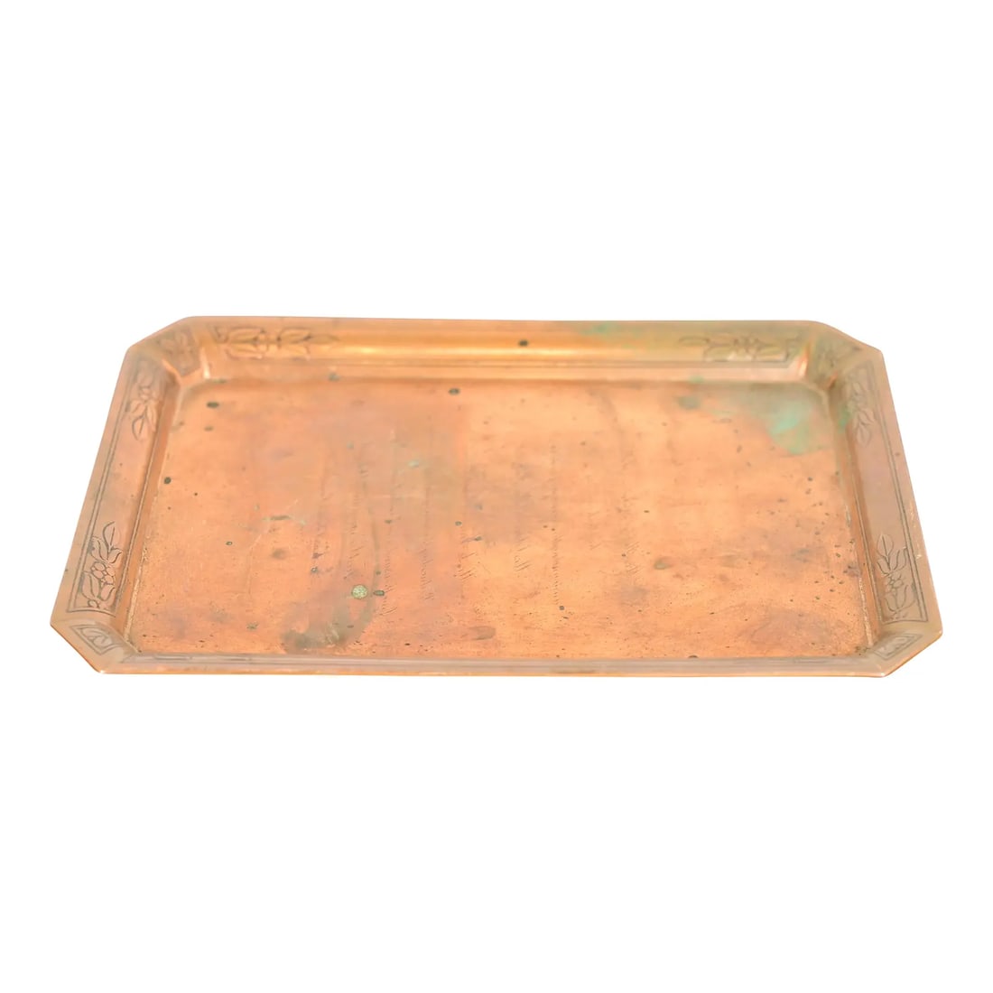 Tiffany & Co. Antique Art Deco Engraved Bronze Tray or Catchall: A gorgeous antique Art Deco bronze engraved tray or catchall By Tiffany & Co. (signed to the underside) USA, Early 20th Century Measures: 5.5"W x 7.5"D x 0.5"H. Good original vintage condition. Pairs 